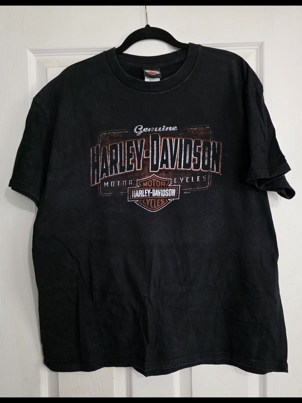 Lynchburg Harley-Davidson Black Tee with Distressed Orange Logo